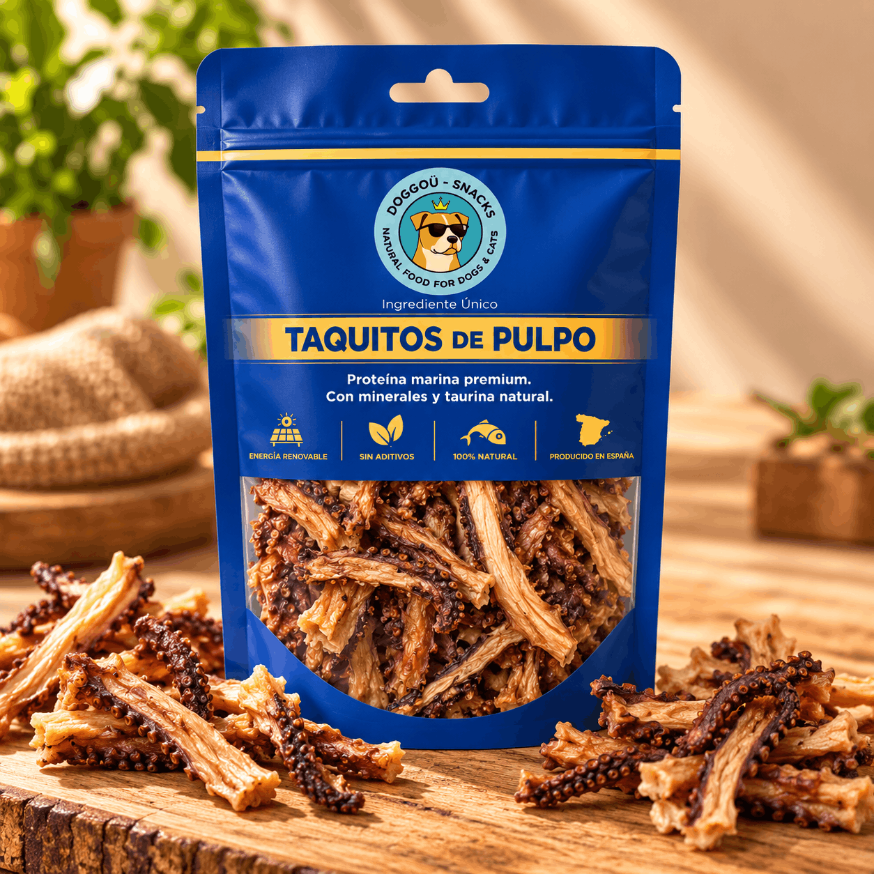 Taquitos de pulpo deshidratados para perros y gatos