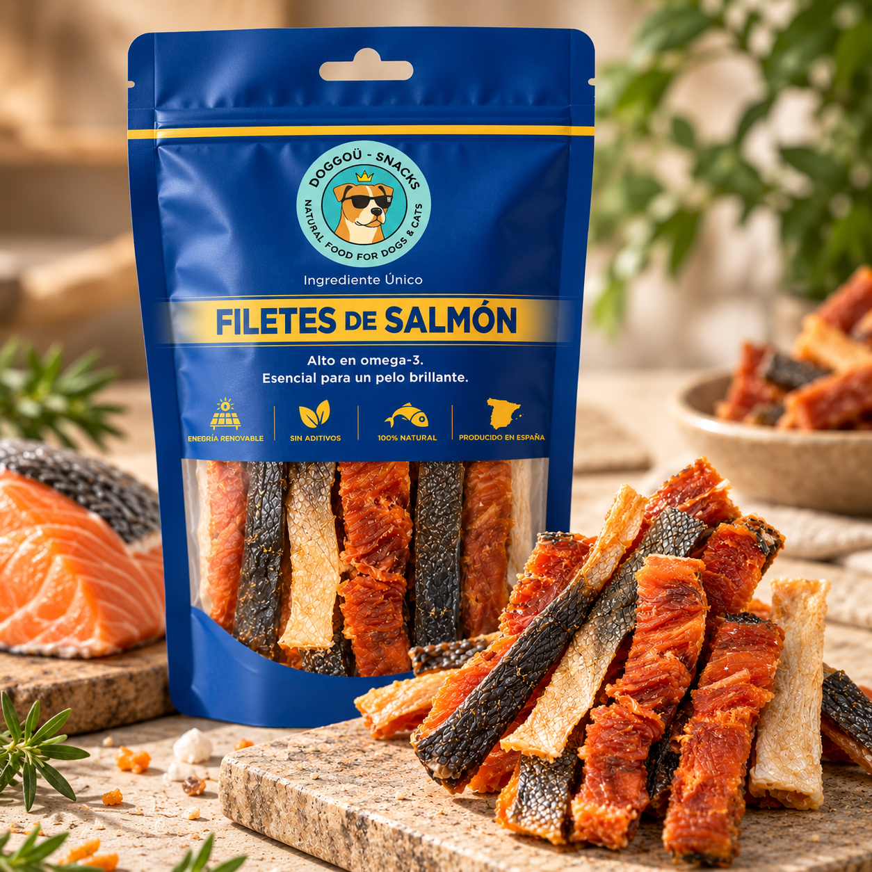 Filetes de salmón deshidratados para perros y gatos